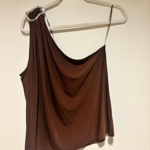 Anthropologie Brown One Shoulder Women Top